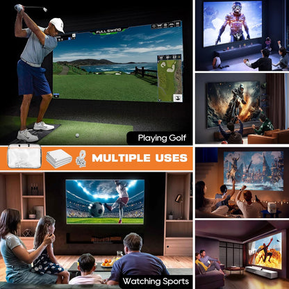 Golf Simulator Impact Screen, 4Mm Thick HD Golf Impact Screen for Indoor Outdoor Practice, Reinforced Grommets for Extended Lifespan, Quiet Impact Polyester Mesh Fabric, Storage Bag Included