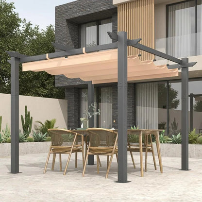 Outdoor Pergola with Retractable Canopy, Heavy-Duty Metal Frame and Adjustable Patio Shade Roof