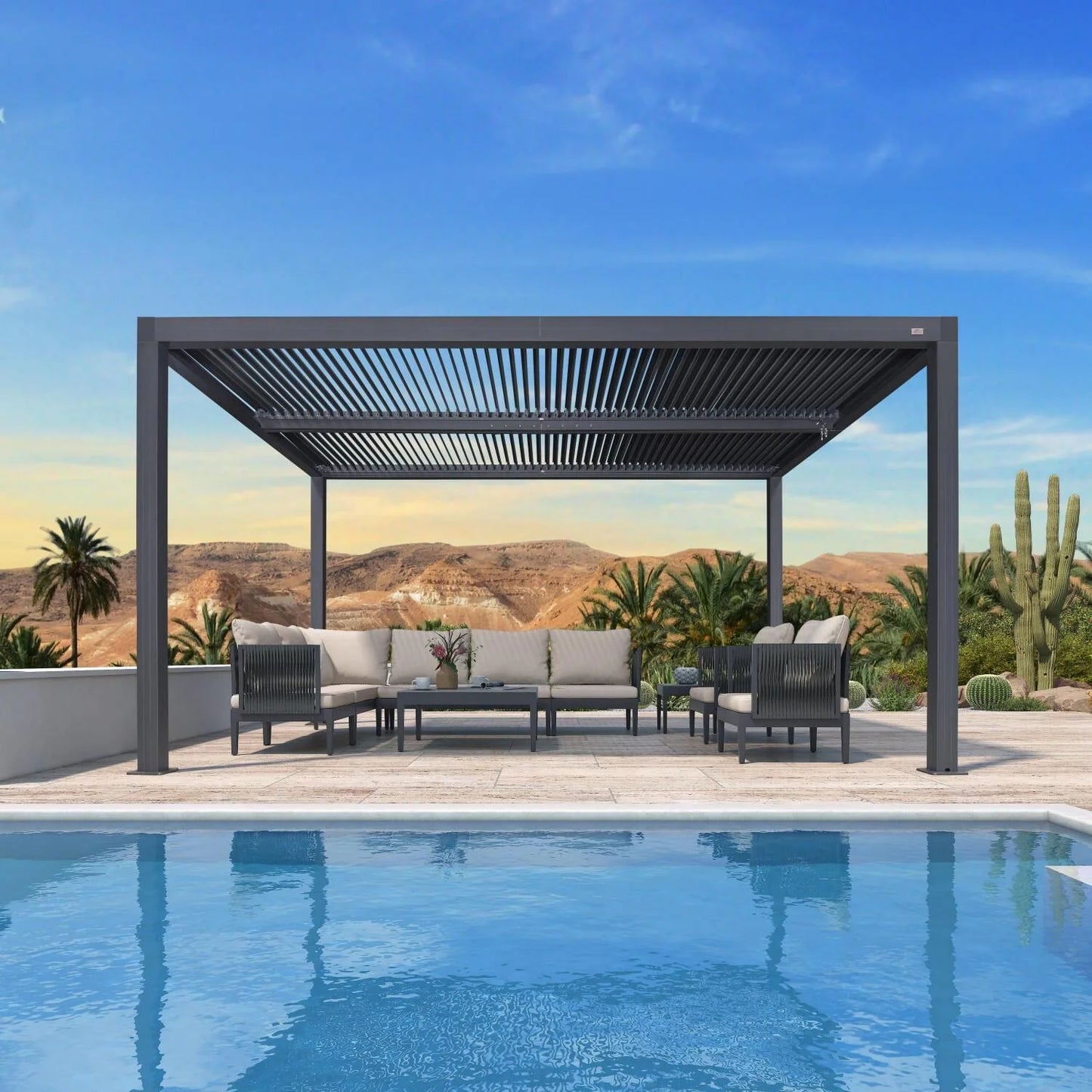 Gray Louvered Pergola Outdoor Aluminum Pergola with Adjustable Roof for Patio Gray Hardtop Gazebo