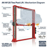 12000 Lbs Extra Height 167Inch 2 Post Lift Two Post Car Lift AK-M120 Auto Lift Car Lift Hoist 2 Post Car Lift (Extra Height, Red) — How It Works