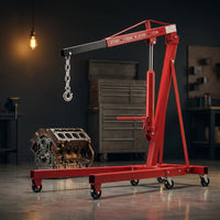 2 Ton Hydraulic Engine Hoist Cherry Picker, 4400LBS, Cherry | No Lever, Foldable, with 6 Casters and Telescopic Boom, Heavy Duty Engine Lift for Garage, Workshop, Automotive Repair — Studio Shot
