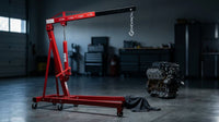 2 Ton Hydraulic Engine Hoist Cherry Picker, 4400LBS, Cherry | No Lever, Foldable, with 6 Casters and Telescopic Boom, Heavy Duty Engine Lift for Garage, Workshop, Automotive Repair — Lifestyle