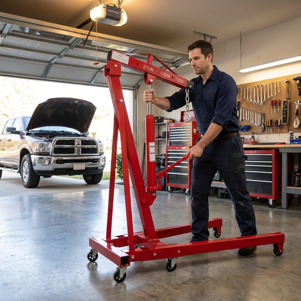 Hydraulic Engine Hoist Built for Heavy Duty Lifting, 2 Ton Capacity, Foldable Frame, Telescopic Boom