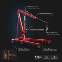 2 Ton Hydraulic Engine Hoist Cherry Picker, 4400LBS, Cherry | No Lever, Foldable, with 6 Casters and Telescopic Boom, Heavy Duty Engine Lift for Garage, Workshop, Automotive Repair — How It Works