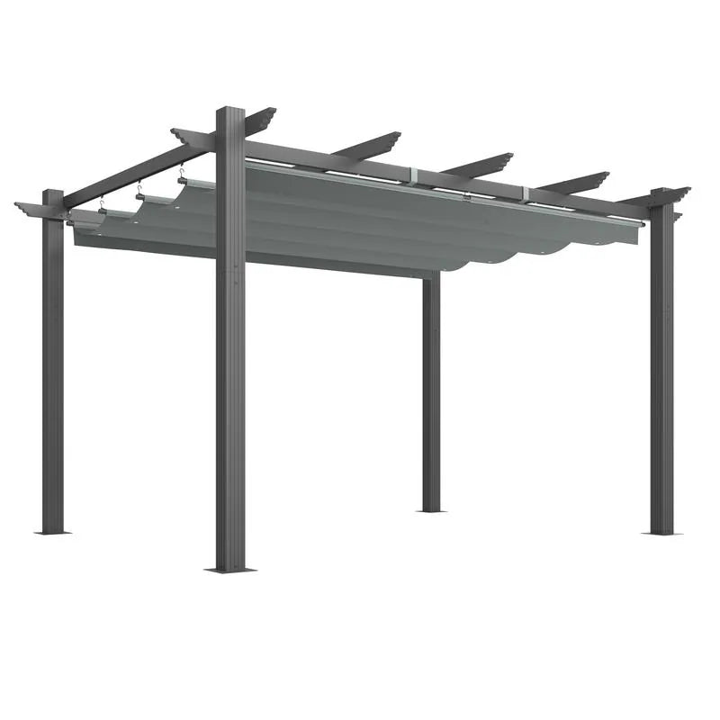 Outdoor Pergola with Retractable Canopy, Heavy-Duty Metal Frame and Adjustable Patio Shade Roof