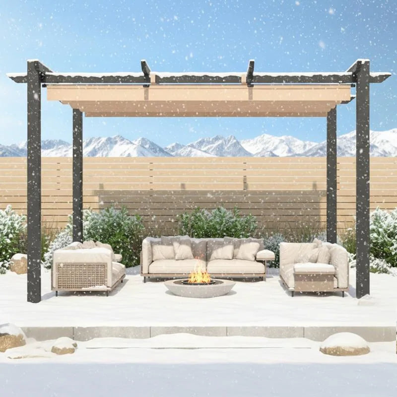 Outdoor Pergola with Retractable Canopy, Heavy-Duty Metal Frame and Adjustable Patio Shade Roof