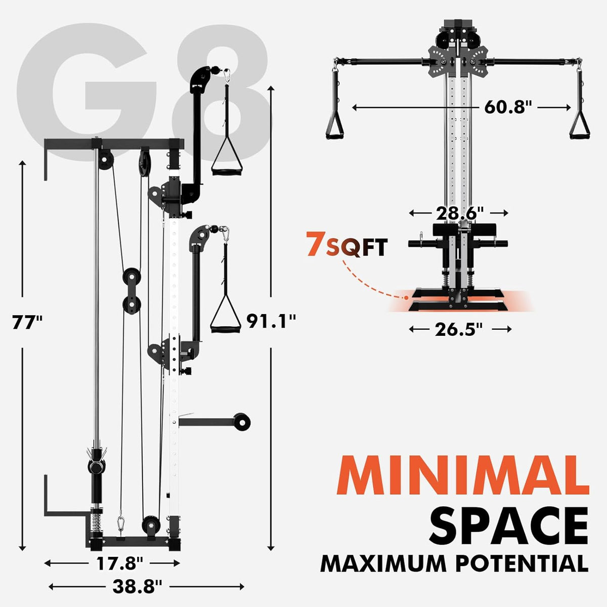 Cable Machine Home Gym, Wall Mounted Cable Machine with Dual Swivel Arms and 22 Adjustable Positions, All-In-One Cable Crossover Machine for Home Gym, Black