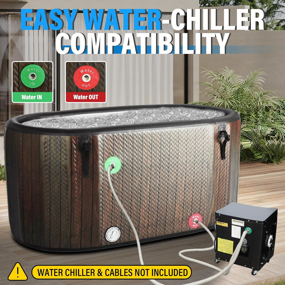 Ice Bath Tub for Athletes, 151 Gallons Inflatable Cold Plunge Tub Compatible with Water Chillers, Icebath for Recovery & Cold Water Therapy, Portable Bathtub for Indoor & Outdoor-Wood