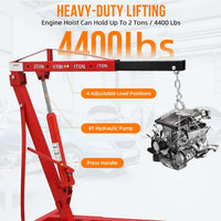 2 Ton Hydraulic Engine Hoist Cherry Picker, 4400LBS, Cherry | No Lever, Foldable, with 6 Casters and Telescopic Boom, Heavy Duty Engine Lift for Garage, Workshop, Automotive Repair