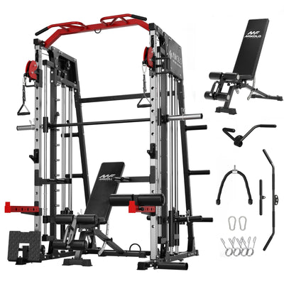 Smith Machine Home Gym, 2200 Lbs Power Rack Cage with 1200 Lbs Weight Bench and Cable Crossover System, Weight Bar, 360Â° Landmine, Home Gym