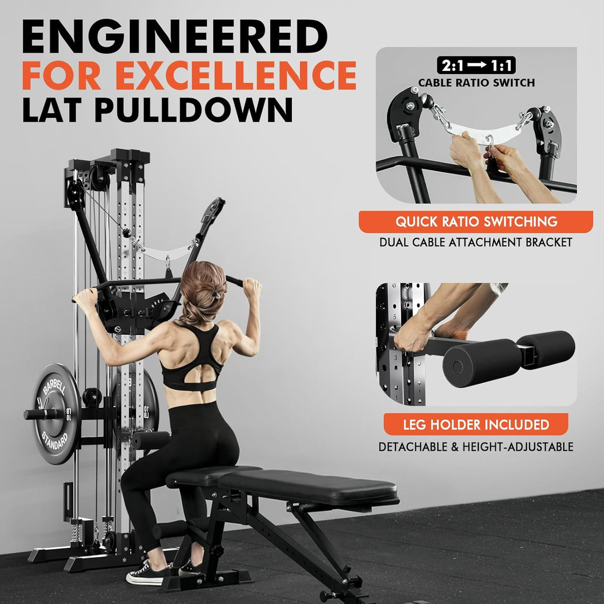 Cable Machine Home Gym, Wall Mounted Cable Machine with Dual Swivel Arms and 22 Adjustable Positions, All-In-One Cable Crossover Machine for Home Gym, Black