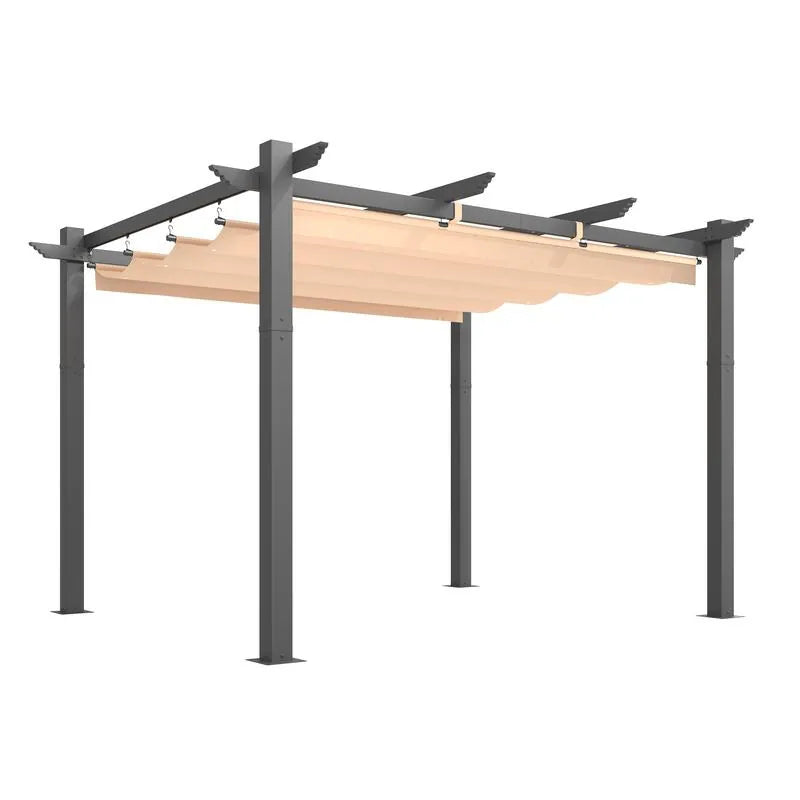 Outdoor Pergola with Retractable Canopy, Heavy-Duty Metal Frame and Adjustable Patio Shade Roof