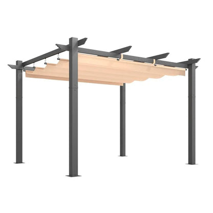 Outdoor Pergola with Retractable Canopy, Heavy-Duty Metal Frame and Adjustable Patio Shade Roof