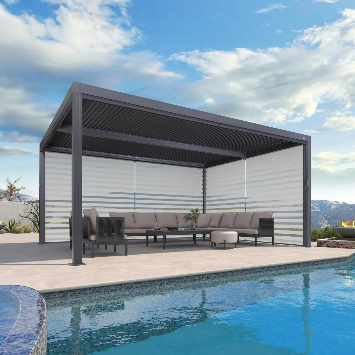 Gray Louvered Pergola Outdoor Aluminum Pergola with Adjustable Roof for Patio Gray Hardtop Gazebo