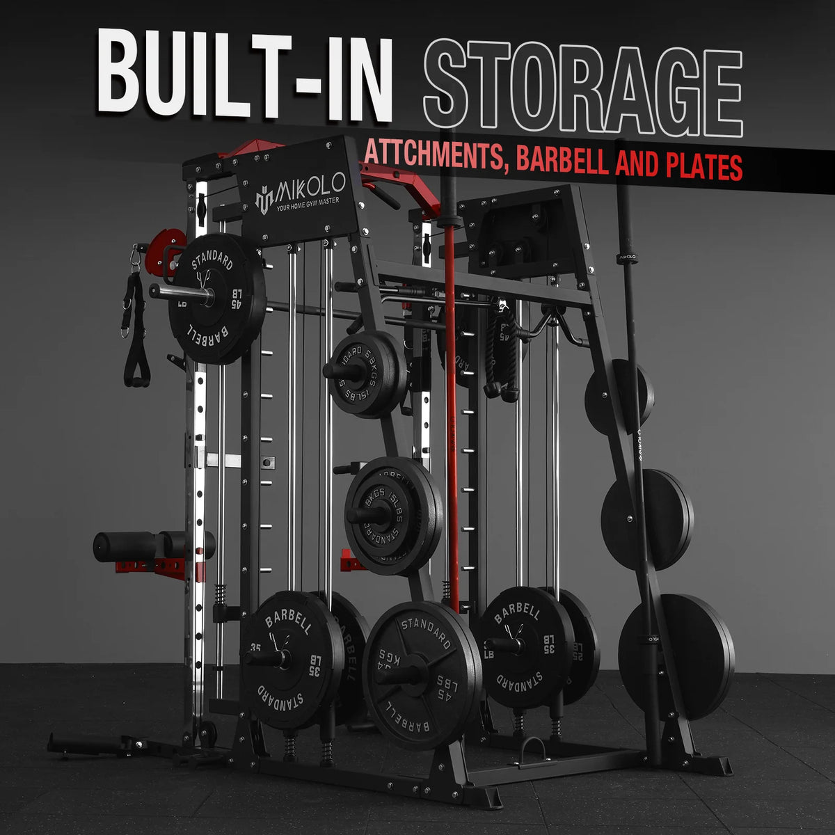 Smith Machine Home Gym, 2200 Lbs Power Rack Cage with 1200 Lbs Weight Bench and Cable Crossover System, Weight Bar, 360Â° Landmine, Home Gym