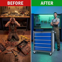 5 Drawers Rolling Tool Chest with Wheels, Rolling Tool Chest, Portable Rolling Tool Box on Wheels, Tool Chest Organizer for Garage, Workshop, Home Crafts Use Blue as Shown — Before & After