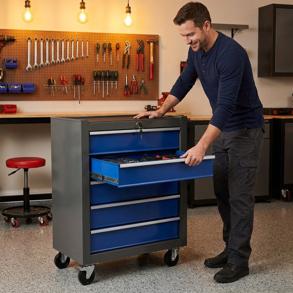Rolling Tool Chest Built for Organized Workshops, 5 Drawers, Steel Construction, Powder Coated Finish