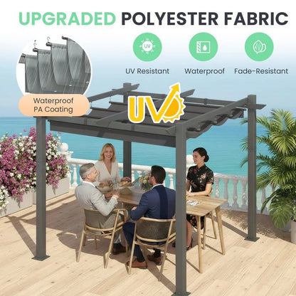 Outdoor Pergola with Retractable Canopy, Heavy-Duty Metal Frame and Adjustable Patio Shade Roof