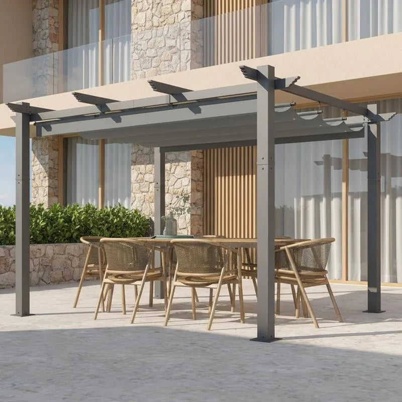 Outdoor Pergola with Retractable Canopy, Heavy-Duty Metal Frame and Adjustable Patio Shade Roof