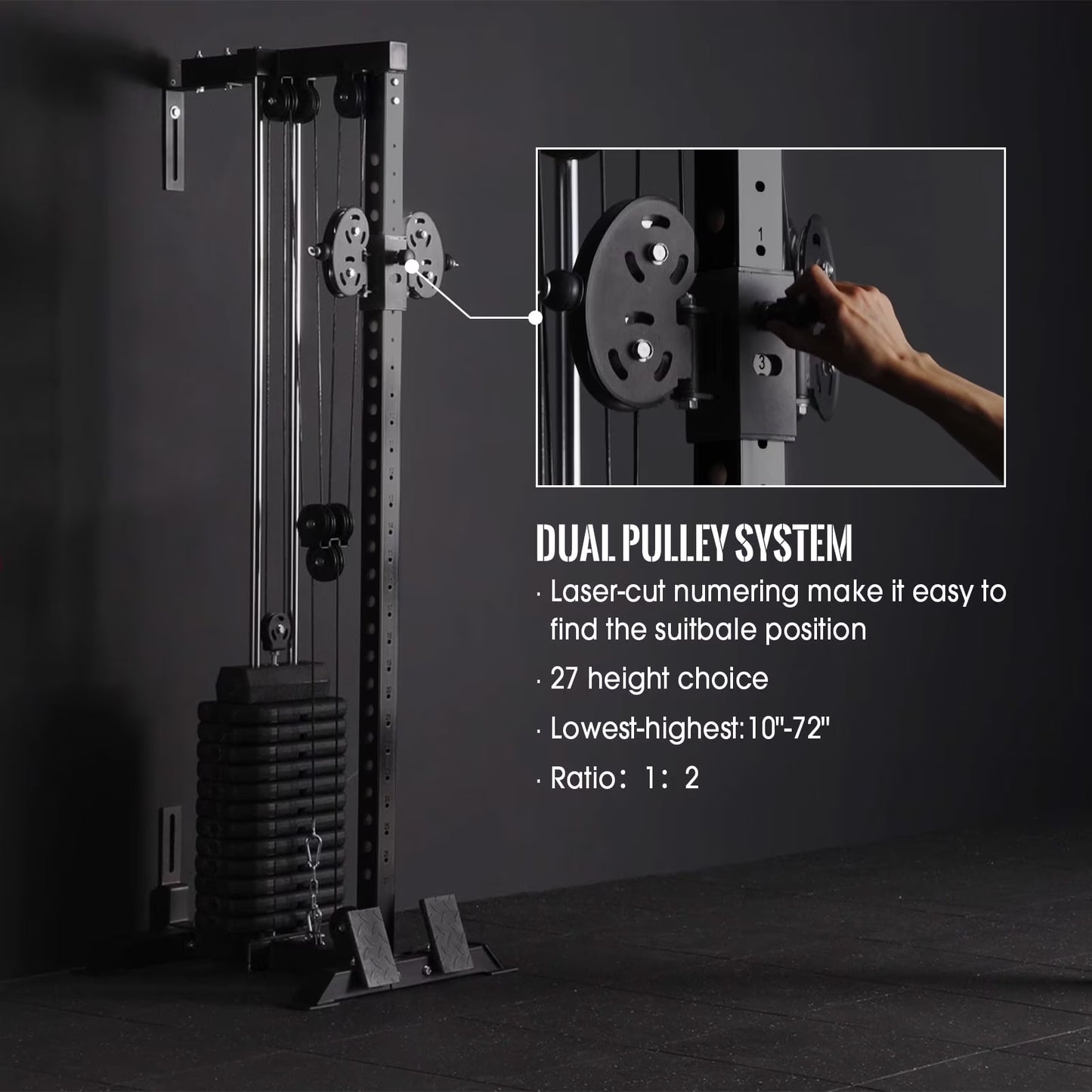 Cable Crossover Machine Home Gym, Wall Mount Cable Station with 200LBS Weight Stack,Lat Pull down Machine with 27 Positions Dual Pulley System