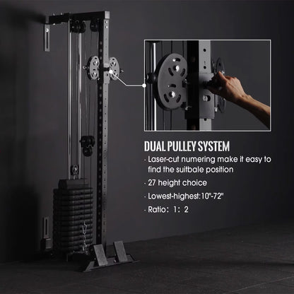 Cable Crossover Machine Home Gym, Wall Mount Cable Station with 200LBS Weight Stack,Lat Pull down Machine with 27 Positions Dual Pulley System