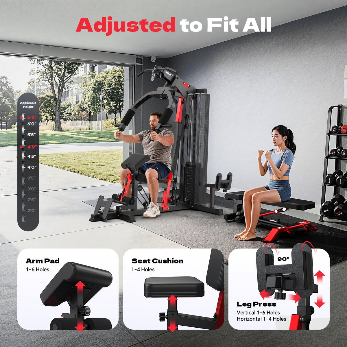 Home Gym, Workout Station with 148LBS Weight Stack, Multifunctional Home Gym Equipment, Exercise Equipment for Full Body Strength Training