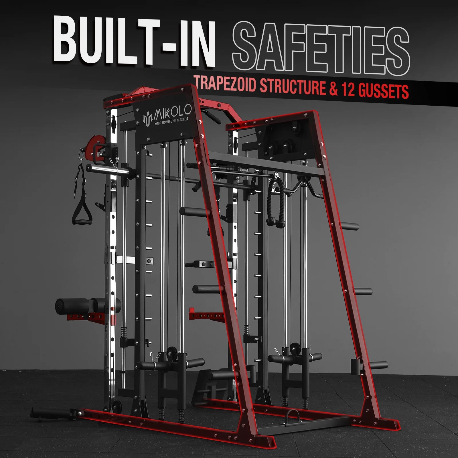 Smith Machine Home Gym, 2200 Lbs Power Rack Cage with 1200 Lbs Weight Bench and Cable Crossover System, Weight Bar, 360Â° Landmine, Home Gym