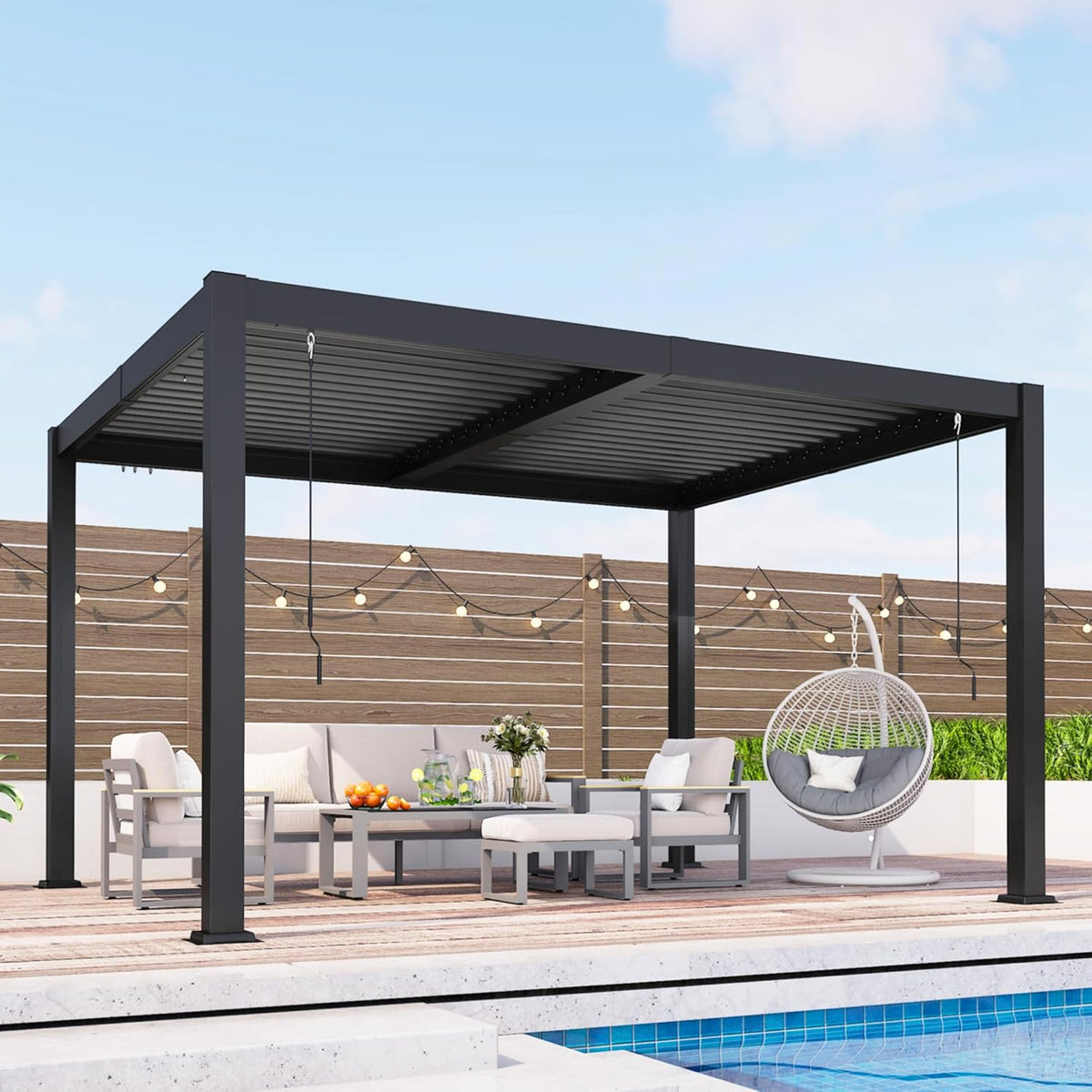 Pergola 10' X 12' with Aluminum Frame and Adjustable Louvered Roof