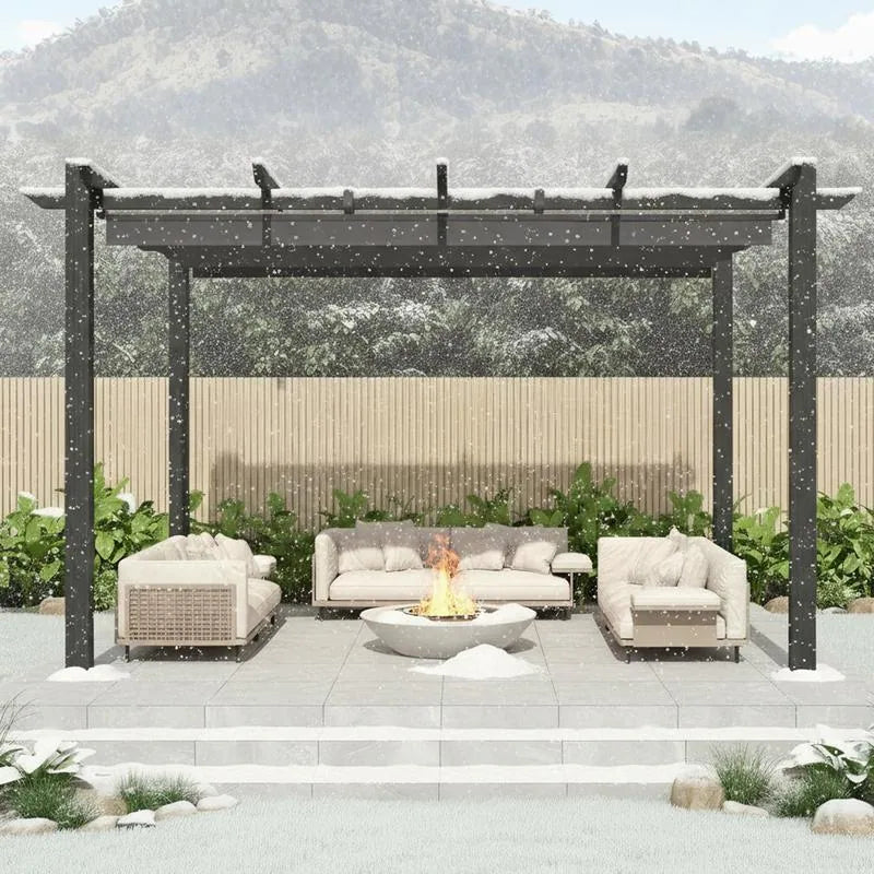 Outdoor Pergola with Retractable Canopy, Heavy-Duty Metal Frame and Adjustable Patio Shade Roof