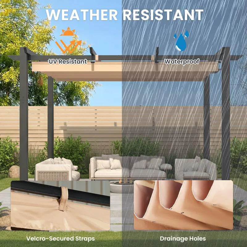 Outdoor Pergola with Retractable Canopy, Heavy-Duty Metal Frame and Adjustable Patio Shade Roof