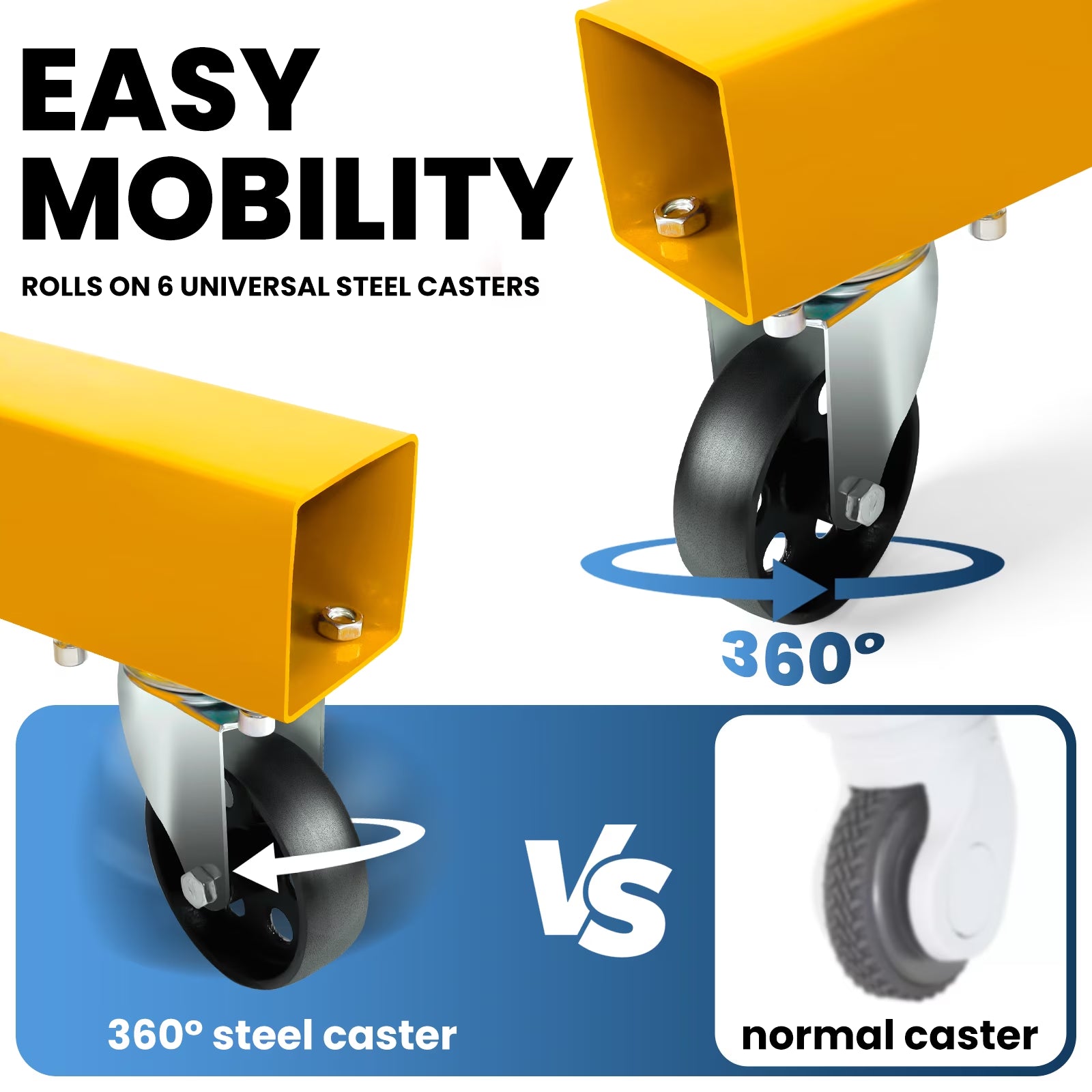 Yellow Hydraulic Folding Engine Hoist with Lever, 2 Ton/4400 LBS Load Capacity, Cherry Picker Shop Crane with 360° Casters & Telescoping Boom, Engine Crane with Leveler for Engine Lifting