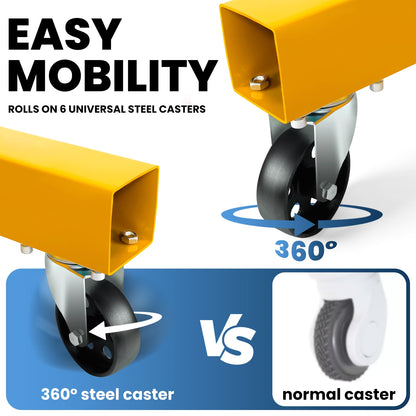 Yellow Hydraulic Folding Engine Hoist with Lever, 2 Ton/4400 LBS Load Capacity, Cherry Picker Shop Crane with 360° Casters & Telescoping Boom, Engine Crane with Leveler for Engine Lifting