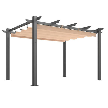 Outdoor Pergola with Retractable Canopy, Heavy-Duty Metal Frame and Adjustable Patio Shade Roof