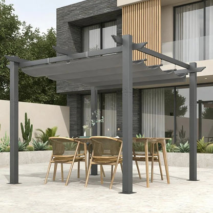 Outdoor Pergola with Retractable Canopy, Heavy-Duty Metal Frame and Adjustable Patio Shade Roof