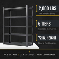 72 In. H 5-Tier Metal Shelves 2000 Lbs. Heavy Duty Storage Shelve Adjustable Garage Shelf Industrial Shelving Unit-Black — Results & Stats