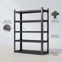 72 In. H 5-Tier Metal Shelves 2000 Lbs. Heavy Duty Storage Shelve Adjustable Garage Shelf Industrial Shelving Unit-Black — infographic