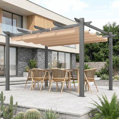 Outdoor Pergola with Retractable Canopy, Heavy-Duty Metal Frame and Adjustable Patio Shade Roof