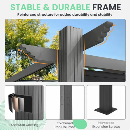 Outdoor Pergola with Retractable Canopy, Heavy-Duty Metal Frame and Adjustable Patio Shade Roof