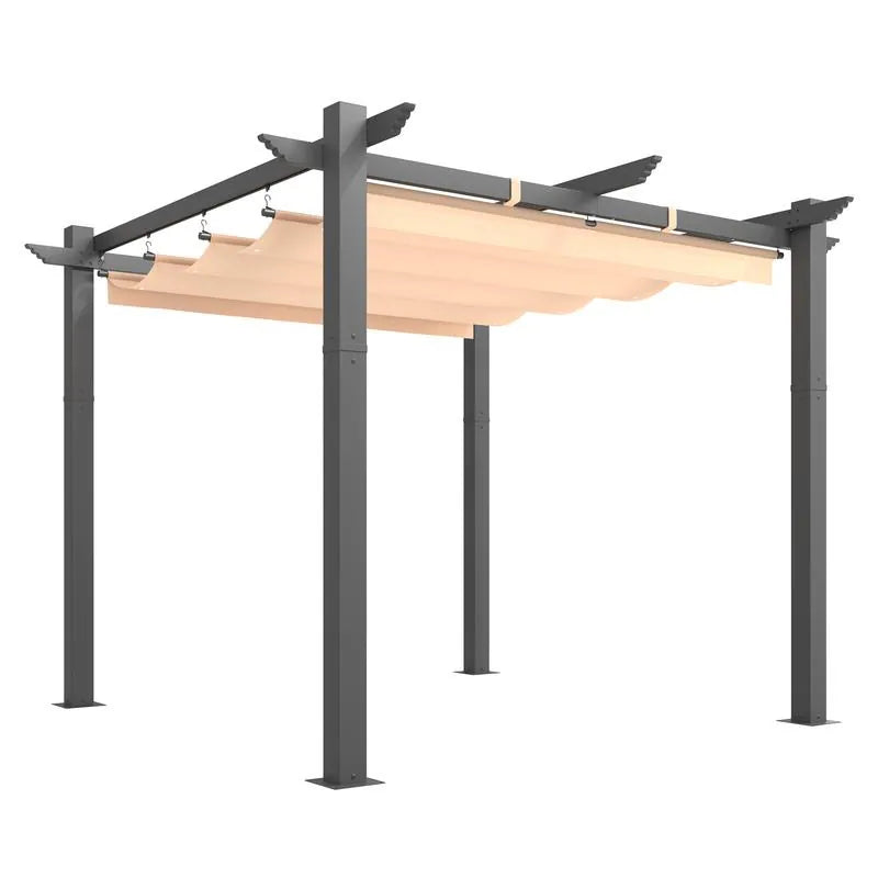 Outdoor Pergola with Retractable Canopy, Heavy-Duty Metal Frame and Adjustable Patio Shade Roof