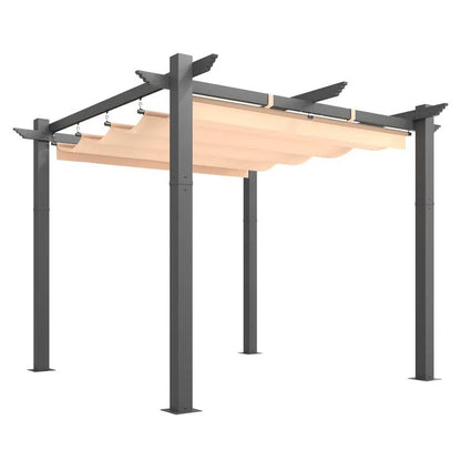 Outdoor Pergola with Retractable Canopy, Heavy-Duty Metal Frame and Adjustable Patio Shade Roof