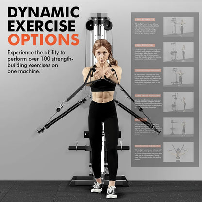 Cable Machine Home Gym, Wall Mounted Cable Machine with Dual Swivel Arms and 22 Adjustable Positions, All-In-One Cable Crossover Machine for Home Gym, Black