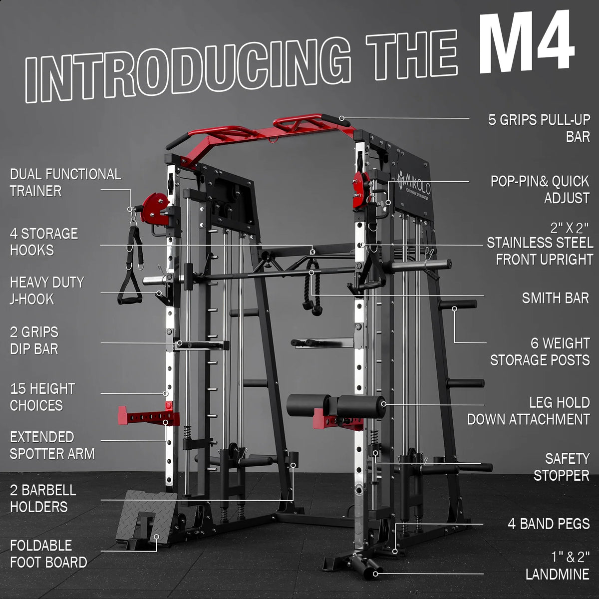 Smith Machine Home Gym, 2200 Lbs Power Rack Cage with 1200 Lbs Weight Bench and Cable Crossover System, Weight Bar, 360Â° Landmine, Home Gym