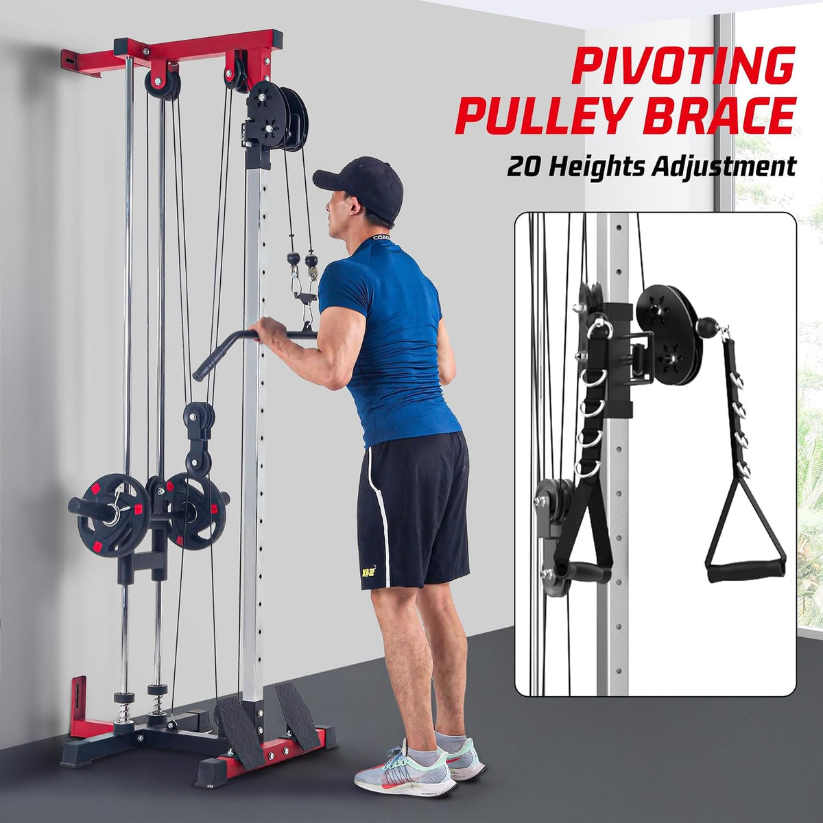 Wall Mount Cable Machine,Lat Power Cable Machine, LAT Pull down and LAT Row LAT Tower,Cable Crossover Machine with 20 Positions,Lat Pulldown Machines for Home Gym Total Body Training