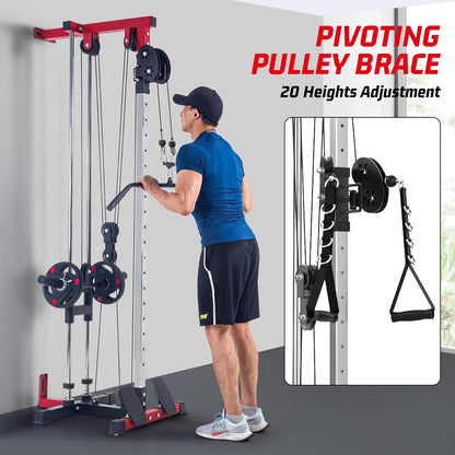 Wall Mount Cable Machine,Lat Power Cable Machine, LAT Pull down and LAT Row LAT Tower,Cable Crossover Machine with 20 Positions,Lat Pulldown Machines for Home Gym Total Body Training