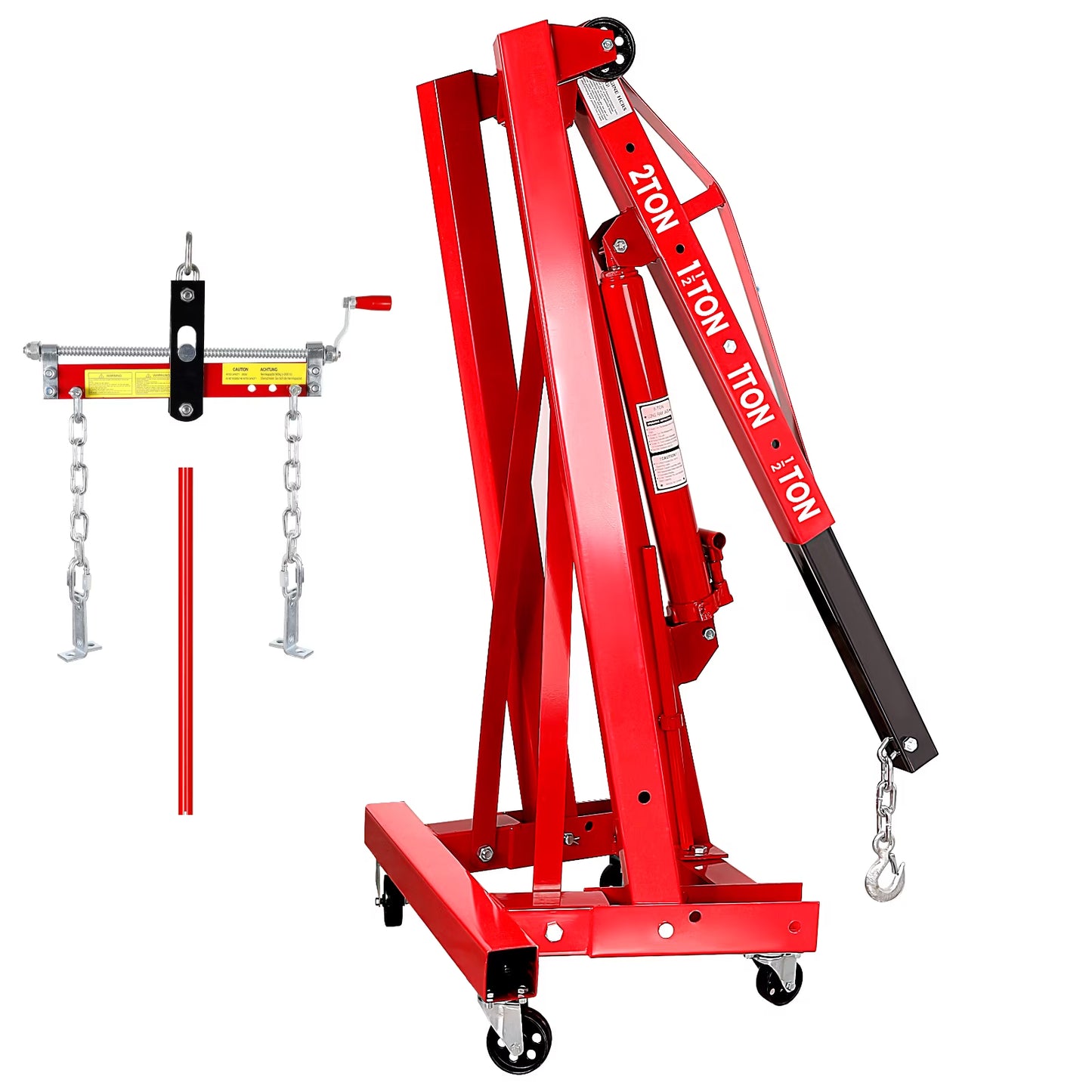 Yellow Hydraulic Folding Engine Hoist with Lever, 2 Ton/4400 LBS Load Capacity, Cherry Picker Shop Crane with 360° Casters & Telescoping Boom, Engine Crane with Leveler for Engine Lifting
