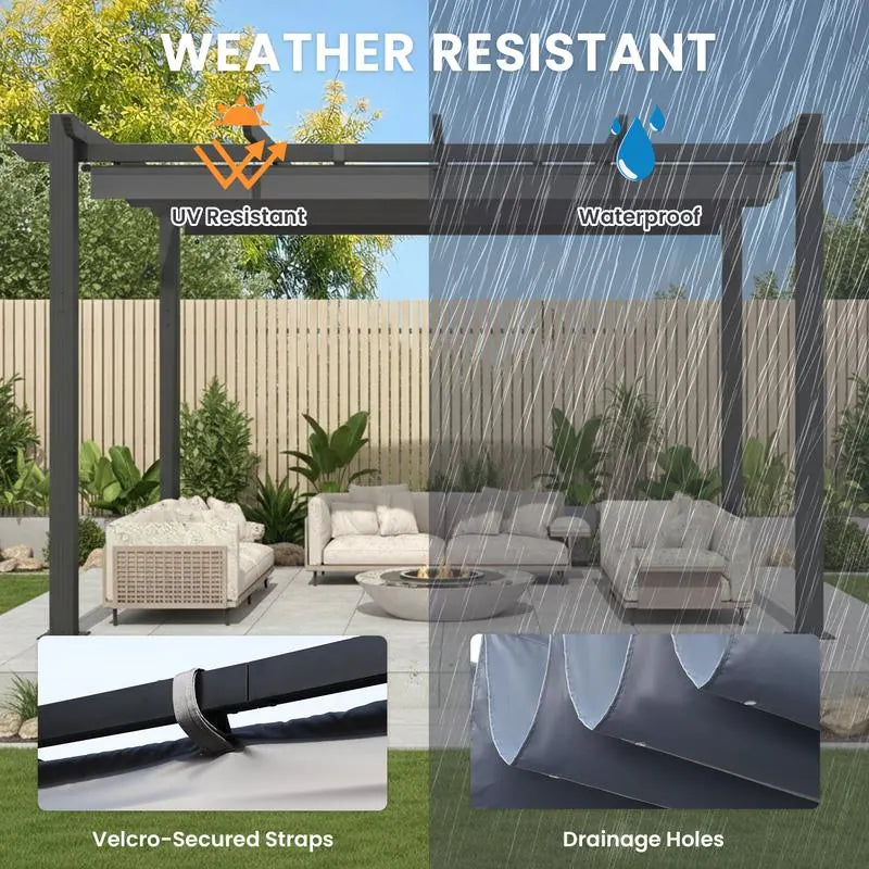 Outdoor Pergola with Retractable Canopy, Heavy-Duty Metal Frame and Adjustable Patio Shade Roof