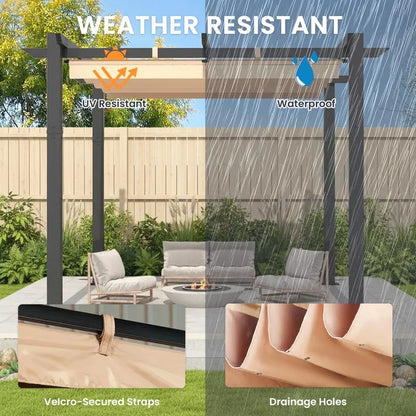 Outdoor Pergola with Retractable Canopy, Heavy-Duty Metal Frame and Adjustable Patio Shade Roof