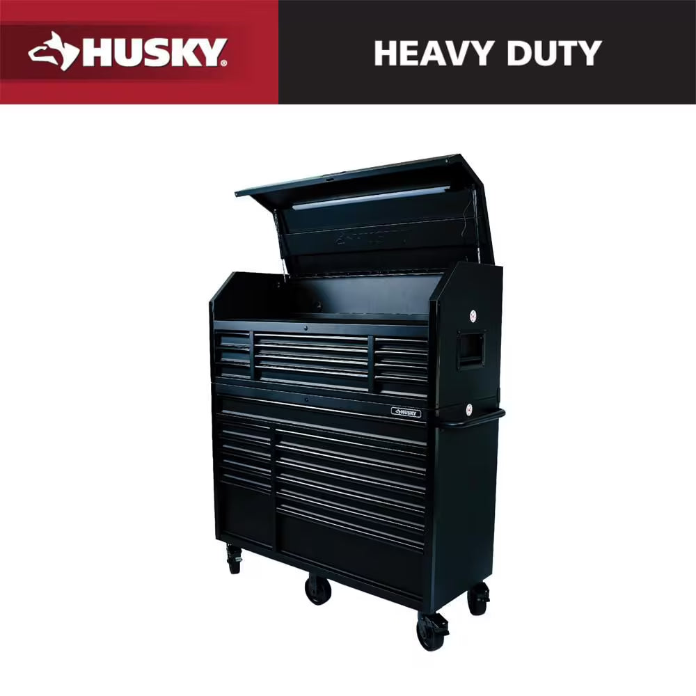56 In. W X 22 In. D Heavy Duty 23-Drawer Combination Rolling Tool Chest and Top Tool Cabinet Set in Matte Black
