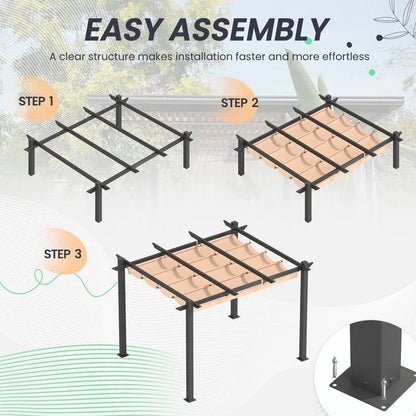 Outdoor Pergola with Retractable Canopy, Heavy-Duty Metal Frame and Adjustable Patio Shade Roof