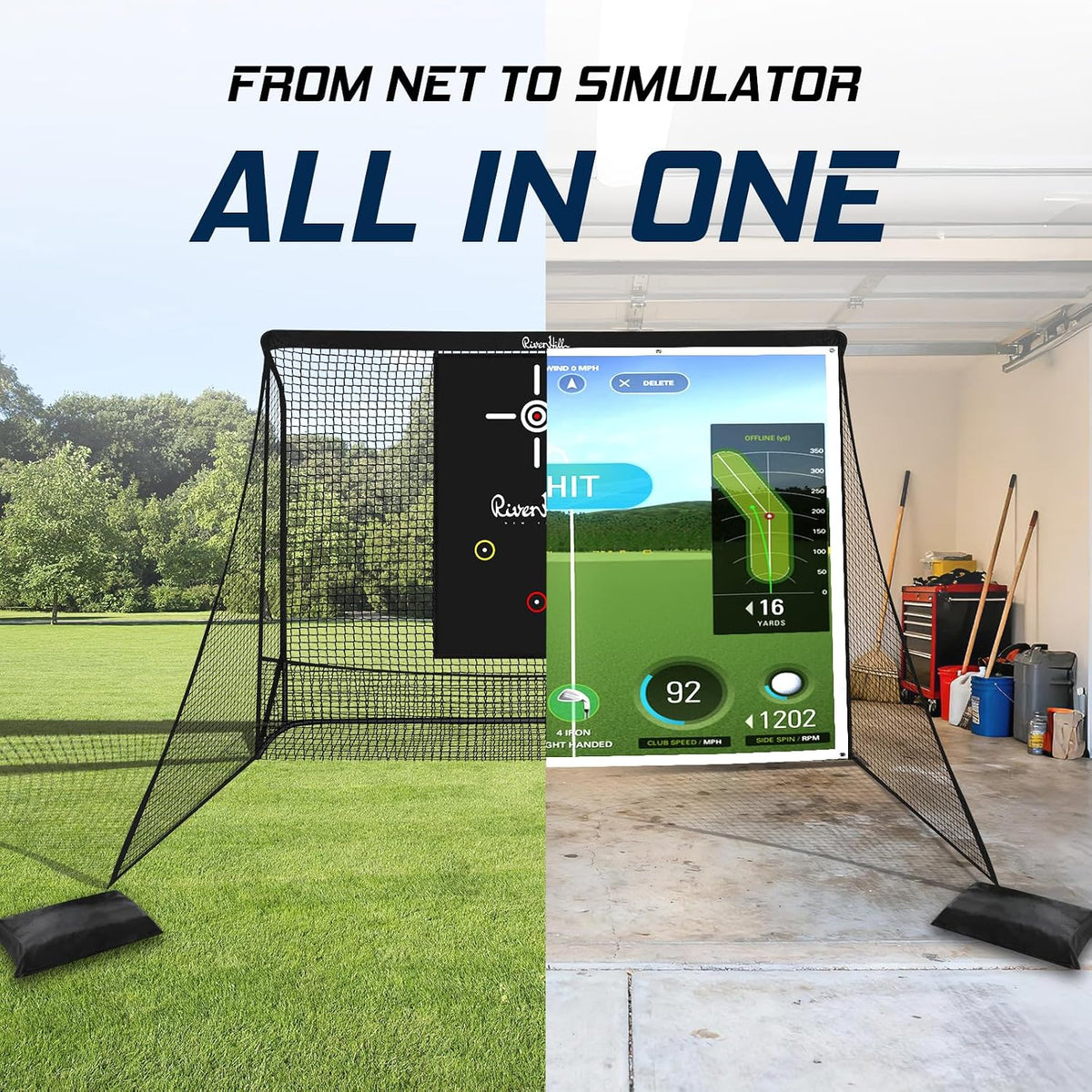 Golf Hitting Net Simulator Enclosure, 10 X 8Ft or 10 X 7Ft for Practice